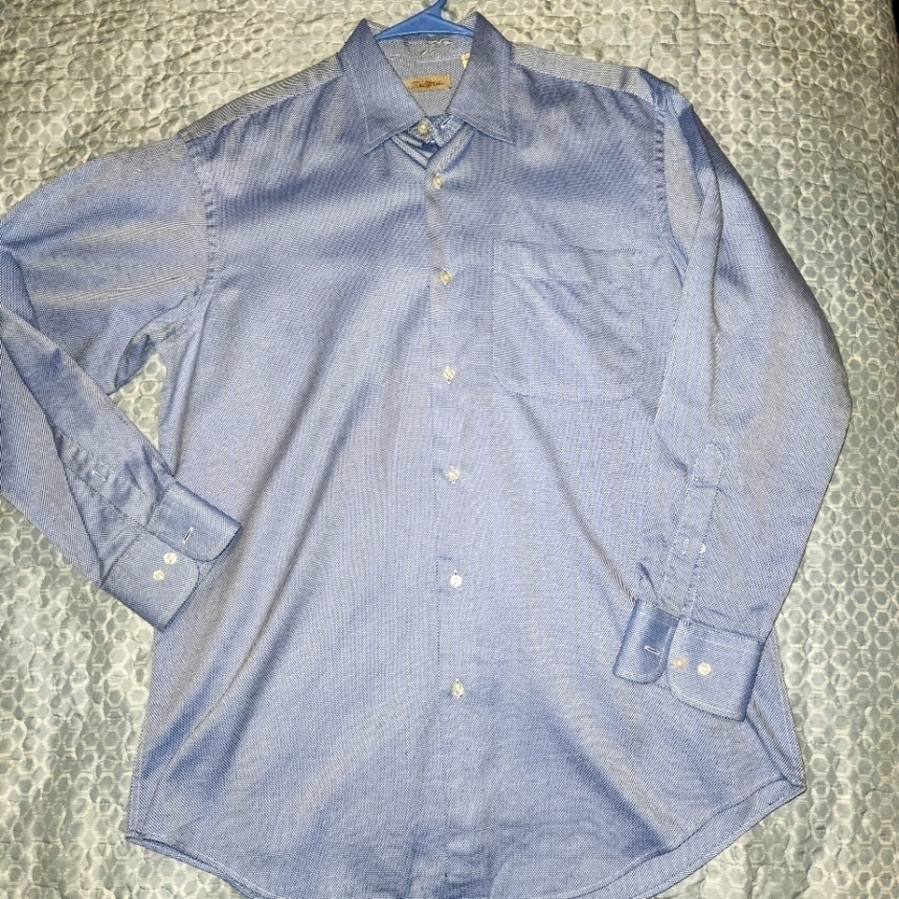 Peter Millar Size M Men's Long Sleeve Button Front Shirt. Light Blue Textured